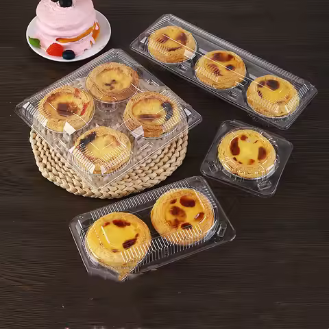 50pcs Disposable Transparent Plastic Egg Tart Box 1/2/3/4 Holder Dessert Takeaway Box
