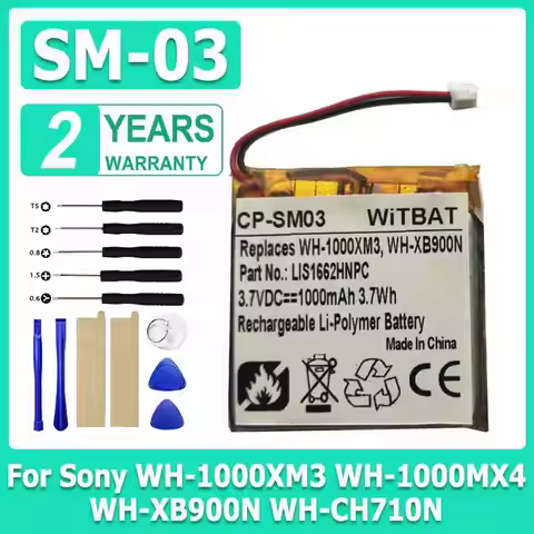 XDOU SM-03 SP624038 1000mAh Battery For Sony WH-1000XM3 WH-1000MX4 WH-XB900N WH-CH710N Headset Batte