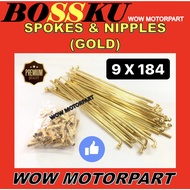 9 X 184 RANTING GOLD 9 X 184 SPOKES GOLD 9X184 SPOKES & NIPPLES GOLD 9-184 RANTING EMAS 9X184 SPOKES