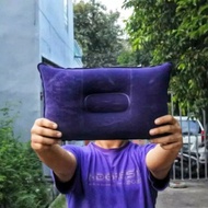 Grosir bantal tiup angin besar bludru travel pillow / bangal tiup