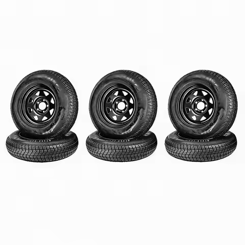 6-Pack ST205/75D15 Trailer Tire on White Spoke Rim, 15" Bias Ply Load Range C 6-Ply, 5 Lug 4.5" (114