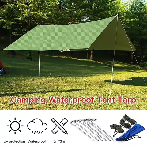 Rain Tarp Shelter Sun Sunshade Awning Canopy Waterproof Tent Cover 10x10ft Screen Curtains for Beach