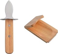 StnKitchExplor Oyster Knife Shucker Set Oyster Shucking Knife with Wooden holder Oyster Shucking Cla