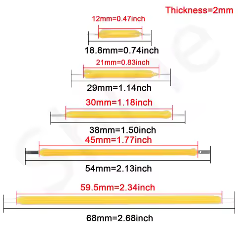 10pcs COB LED Filament Edison Bulb Lamp Parts 18.8mm 29mm 38mm 54mm 68mm DC 3V 12V 57V 80V Incandesc