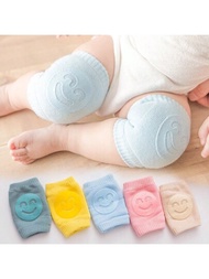 嬰兒袜子配有毛巾緩衝墊+肘墊，適用於爬行和行走，笑臉膝蓋墊，純色膝蓋墊