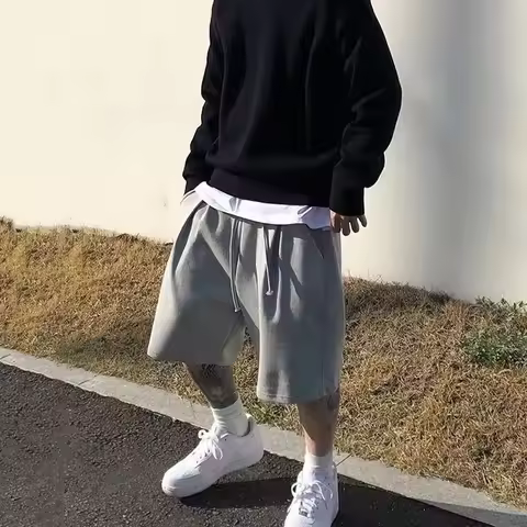 Summer sports pure cotton shorts men's casual fitness walking shorts breathable and comfortable bask