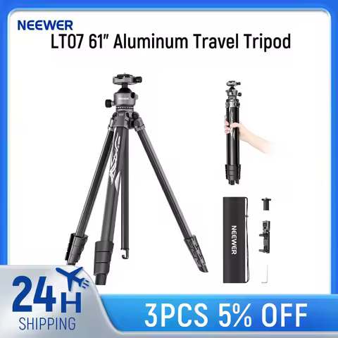 NEEWER LT07 61" Aluminum Travel Tripod for Camera w Pan Tilt Low Profile Ball Head, Arca QR Plate Fo