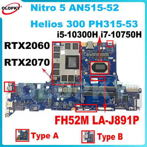 FH52M LA-J891P with i5-10300H i7-10750H CPU for Acer Nitro 5 AN515-52 AN515-55 laptop motherboard GT