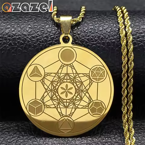 Metatron Archangel Angel Seal Necklace Men Sacred Geometry Solomon Stainless Steel Gold Color Pendan