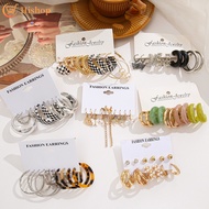 Fashion Resin Pearl Hoop Earrings Set Checkerboard Heart Crystal Butterfly Drop Earring Women Jewelr