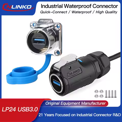 CNLINKO IP68 Waterproof M24 USB 3.0 Connector Female Socket & Male Plug with 0.5m/1m/2m/3m Extension
