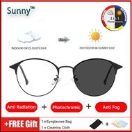 Photochromic Anti Radiation Eye Glasses Anti Fog For Women Men Anti rad 3 in 1 Sun Adaptive Glass Anti Blue Ray Transition Eyeglass Specs Replaceable Anti Blue Light Glare Computer Glasses Round Metal Frame Anti UV400 Auto Changing Color