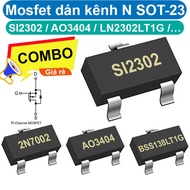 N-channel Mosfet SI2302, SI2306, LN2302LT1G, 2N7002, AO3400A,...SOT-23 pin