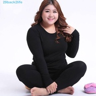 BACK2LIFE Autumn Winter Thermal Long Johns Set - Solid Color Round Neck