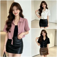 （URBAN QUEEN-TS71457）SMLXL Women' short-sleeved lapel button-down summer new slim-fit suit fashion t