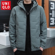 617Uniqlo M-5XL Autumn and Winter New Cotton Jacket Mens Long Sleeve Hooded Thick Jacket Windproof W