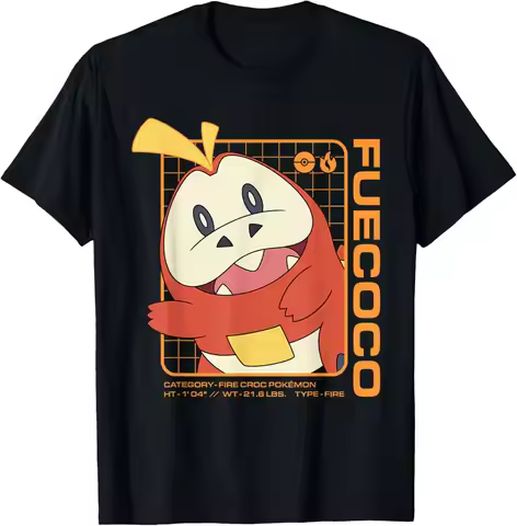 Men's Fuecoco Pokemon Graphic T-Shirt Fire Type Croc Print Casual Crew Neck Short Sleeve Tee