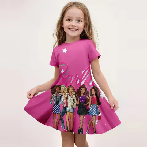 MINISO Summer Children's New Fashion Girl Dress Comfortable Home Outdoor Cartoon Cute Barbie Dress 3