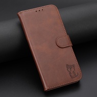 Suitable for Samsung A12 A91 M80S A81 M60S A71 A51 A41 A21S Happy Cat Pattern minimalist flip cover full leather phone case