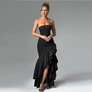 Elegant ฤดูร้อนผู้หญิงแฟชั่น SLIM FIT แยกชุดค็อกเทลปาร์ตี้ชุดยาวเอ็มไพร์เอว Gowns