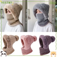 NEXTMY Women Thicken Knitted Hat, Autumn Winter Plush Ski Neck Warmer Face Cover Ears Protection Bea
