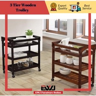 Ready Stock 🥳EWJ 1528 Wooden Kitchen Trolley /Solid Wood Cappuccino & Oak