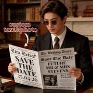 1pc Customized Wedding Newspaper Poster, Personalized Photo & Text Wedding Announcement Newspaper, R