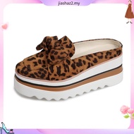 Leopard print Bow Woman's Wedges Shoes 7cm Heels Slingback Casual Walking Shoes Anti-skid Size 35-43