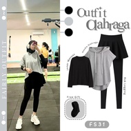 Kayla Latest Sports Outfit (Hijab + Inner + Hoodie + Leggings) 3In1 Oneset Gym Style - FS31