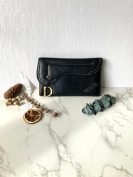【特選貨品】中古二手Dior黑色金扣皮革馬鞍長夾零錢包手拿袋