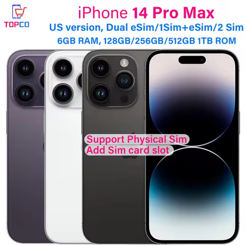 Original iPhone 14 Pro Max A2651 128/256/512GB/1TB ROM A16 eSIM/SIM 6.7" Genuine Retina OLED 6GB RAM