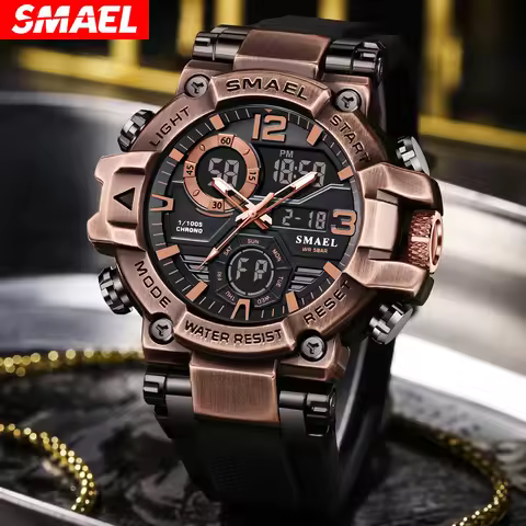 SMAEL Men Watches Military Style Fashion Bronze Zinc Alloy Case Quartz Digital Watch Man Stopwatch A
