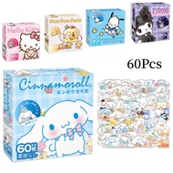 60pcs Sanrio Anime Sticker Cartoon Cute Graffiti Card Mug Stationery Decorative Gift Box Sticker Christmas Birthday Gift