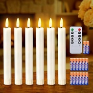 Enhon 6 Pack Flameless Taper Candles with Remote & Batteries, 6.5" Ivory LED Candle Sticks, 3D Flick