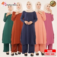 MU SUIT MUSLIMAH PLAIN DEWASA / MUSLIMAH LONG TOP AND PALAZZO / BAJU DEWASA SEPASANG / SET BAJU DAN 