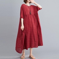 Plus Size Plaid Casual Cotton Summer Dress Women Oversized Vintage 4XL 5XL 6XL Ladies Dresses Robe F