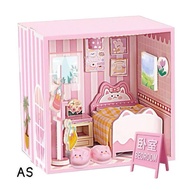 DIY mini doll bedroom model with lights, cute self-assembled doll house Meaningful children's gift