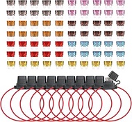 TMH Fuse Holder 16 Gauge Wiring Harness ATC/ATO Blade Automotive Fuse Holder, Inline Fuse Kit 12 Vol