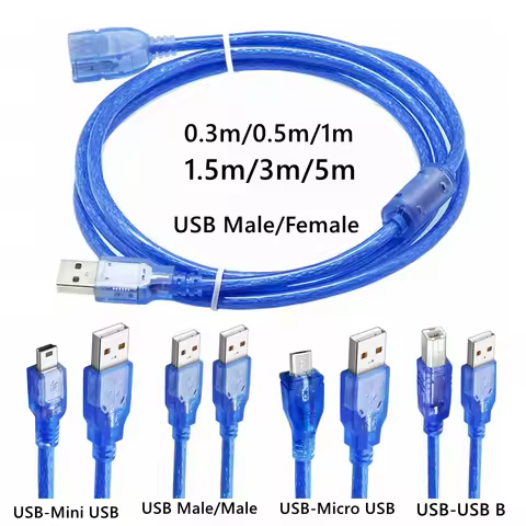 USB 2.0 Printer Mini 5PIN Cable Type A Male to B Micro Male Female Dual Shielding High Speed Transpa