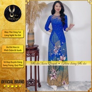 Áo Dài Hoa Phối Chấm Bi Sang Trọng Lụa Habutai Cao Cấp K66 Xanh - Áo Dài Xuân Quỳnh