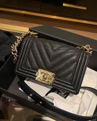 Chanel Boy Small黑金荔枝皮
