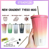 Tyeso Gradient Coffee Mug 600ml With Retractable Straw 304 Stainless Steel Water Bottle Cup Botol Ai
