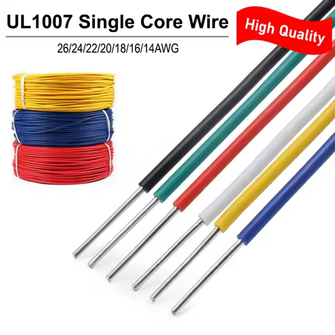 2/5/10/50m UL1007 Single Core Copper Wire 26 24 22 20 18 16 14AWG PVC Insulated Solid Tinned Plated 
