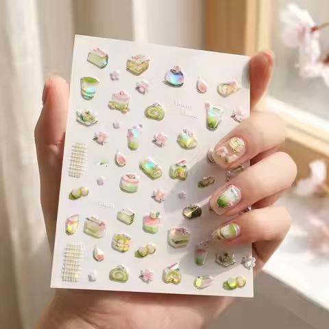 1Pc Delicious Matcha Mochi Dango Nail Art Sticker Green Pink White Color Nail Decal Sweet Japanese W