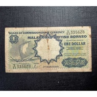 Malaya British Borneo Old Banknote 1 Dollar Year 1959 Prefix B64 ( Stain)