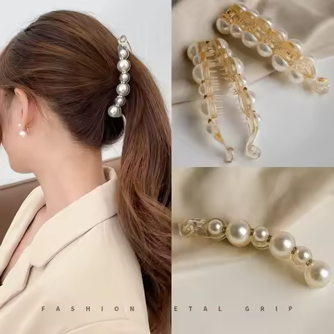Pearl Banana Hair Clip Headdress Ins Pearl Banana Clip Vertical Clip Twist Ponytail Holder Hairpin S
