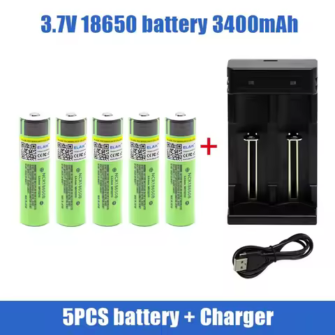 NCR18650B 3.7 V 3400mAh 18650 lithium battery with pointed (PCB free) battery,with usb charger