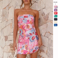 DUNEA NewSexy Backless Floral Print Short Dress Strapless Dress
