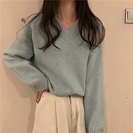Áo len nữ Hàn Quốc form rộng dài tay cổ chữ V kiểu dáng basic len mềm mại