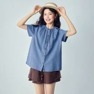 GIORDANO - 【網上獨家】BM 女裝 純棉圓領短袖薄牛仔襯衫 (L碼)1334622461